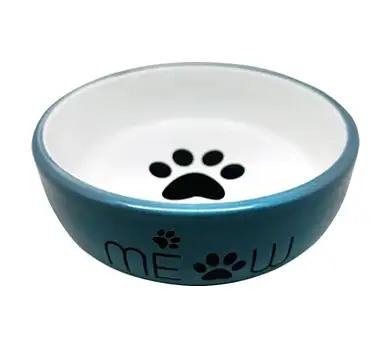 №1 миска для кошек синяя, керамическая, с лапкой кошки